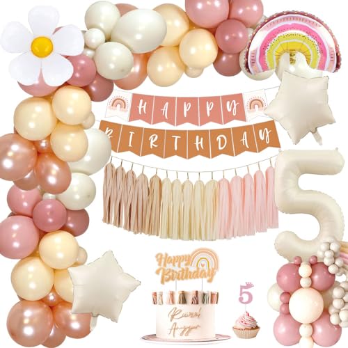 YYDSXK Geburtstagsdeko Mädchen 5 Jahre, Boho Retro Rosa Kindergeburtstag Deko mit Happy Birthday Banner, Tassel, Folie Stern Luftballon, Cake Topper, Boho Party Deko für Geburtstag Mädchen 5 Jahre YYDSXK Geburtstagsdeko Mädchen 5 Jahre, Boho Retro Rosa Kindergeburtstag Deko mit Happy Birthday Banner, Tassel, Folie Stern Luftballon, Cake Topper, Boho Party Deko für Geburtstag Mädchen 5 Jahre von YYDSXK