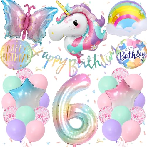 YYDSXK Geburtstagsdeko Mädchen 6 Jahre, Einhorn Deko Kindergeburtstag mit Happy Birthday Banner, Pastell Luftballons, Groß Folie 6 Number, Geburtstagsdeko Schmetterling Einhorn für 6 Jahre Mädchen YYDSXK Geburtstagsdeko Mädchen 6 Jahre, Einhorn Deko Kindergeburtstag mit Happy Birthday Banner, Pastell Luftballons, Groß Folie 6 Number, Geburtstagsdeko Schmetterling Einhorn für 6 Jahre Mädchen von YYDSXK