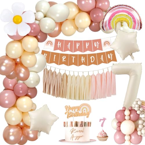 YYDSXK Geburtstagsdeko Mädchen 7 Jahre, Boho Retro Rosa Geburtstag Deko mit Happy Birthday Banner, Tassel, Folie Stern Luftballon, Cake Topper, Boho Party Deko für Geburtstag 7 Jahre Mädchen YYDSXK Geburtstagsdeko Mädchen 7 Jahre, Boho Retro Rosa Geburtstag Deko mit Happy Birthday Banner, Tassel, Folie Stern Luftballon, Cake Topper, Boho Party Deko für Geburtstag 7 Jahre Mädchen von YYDSXK