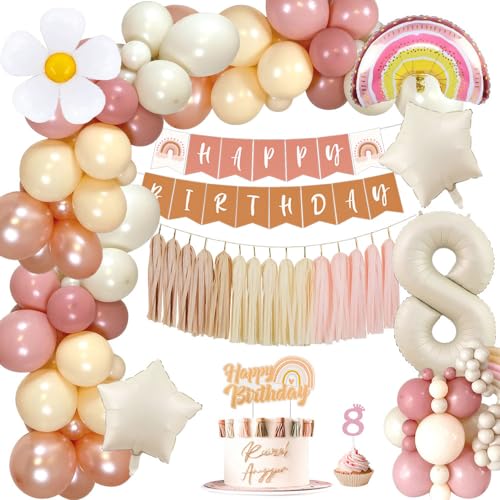 YYDSXK Geburtstagsdeko Mädchen 8 Jahre, Boho Retro Rosa Geburtstag Deko mit Happy Birthday Banner, Tassel, Folie Stern Luftballon, Cake Topper, Boho Party Deko für Geburtstag 8 Jahre Mädchen YYDSXK Geburtstagsdeko Mädchen 8 Jahre, Boho Retro Rosa Geburtstag Deko mit Happy Birthday Banner, Tassel, Folie Stern Luftballon, Cake Topper, Boho Party Deko für Geburtstag 8 Jahre Mädchen von YYDSXK