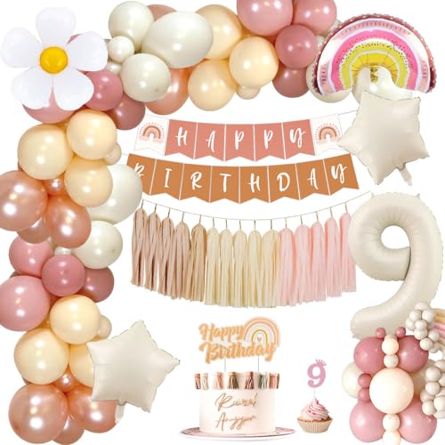 YYDSXK Geburtstagsdeko Mädchen 9 Jahre, Boho Retro Rosa Geburtstag Deko mit Happy Birthday Banner, Tassel, Folie Stern Luftballon, Cake Topper, Kindergeburtstag Deko für 9. Geburtstag Mädchen YYDSXK Geburtstagsdeko Mädchen 9 Jahre, Boho Retro Rosa Geburtstag Deko mit Happy Birthday Banner, Tassel, Folie Stern Luftballon, Cake Topper, Kindergeburtstag Deko für 9. Geburtstag Mädchen von YYDSXK