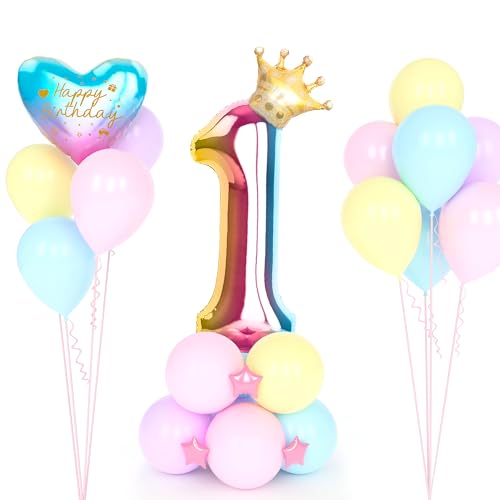 YYDSXK Luftballon 1 Geburtstag Regenbogen, Zahl Luftballon Deco 1. Geburtstag, Bunt Folienballon 1. Geburtstag, Helium Ballon 1 Geburtstag, Ballon 1 Jahre Mädchen für Party, Birthday, Dekoration von YYDSXK