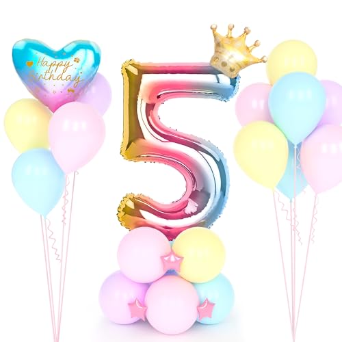 YYDSXK Luftballon 5 Geburtstag Regenbogen, Zahl Luftballon Deco 5. Geburtstag, Bunt Folienballon 5. Geburtstag, Helium Ballon 5 Geburtstag, Ballon 5 Jahre Mädchen für Party, Birthday, Dekoration von YYDSXK