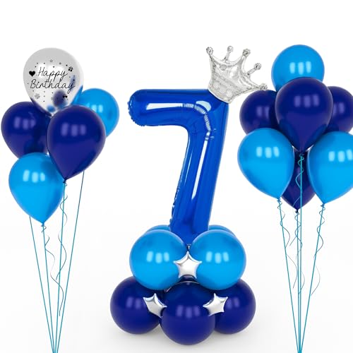 YYDSXK Luftballon 7. Geburtstag Blau, Folienballon 7. Geburtstag, Geburtstagsdeko 7 Jahre Junge, Helium Ballon 7 Geburtstag, 32 Zoll – 101 cm zahlen luftballon 7 für Jungen Kind party Deko von YYDSXK