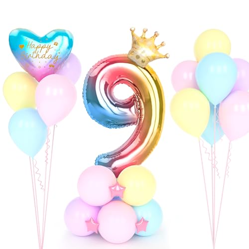 YYDSXK Luftballon 9 Geburtstag Regenbogen, Zahl Luftballon Deco 9. Geburtstag, Bunt Folienballon 9. Geburtstag, Helium Ballon 9 Geburtstag, Ballon 9 Jahre Mädchen für Party, Birthday, Dekoration YYDSXK Luftballon 9 Geburtstag Regenbogen, Zahl Luftballon Deco 9. Geburtstag, Bunt Folienballon 9. Geburtstag, Helium Ballon 9 Geburtstag, Ballon 9 Jahre Mädchen für Party, Birthday, Dekoration von YYDSXK