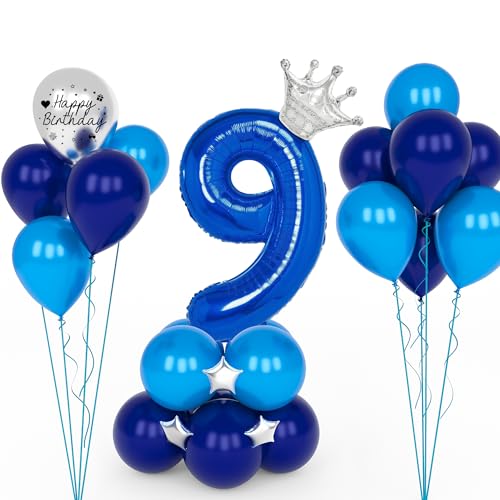 YYDSXK Luftballon 9. Geburtstag Blau, Folienballon 9. Geburtstag, Geburtstagsdeko 9 Jahre Junge, Helium Ballon 9 Geburtstag, 32 Zoll – 101 cm zahlen luftballon 9 für Jungen Kind party Deko von YYDSXK