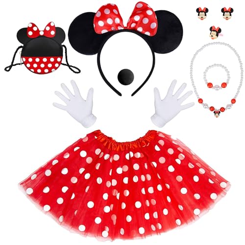 YYDSXK Prinzessin Kleid Mädchen, Mädchen Maus Kostüm mit Mausohren Tasche, Haarreifen mit Maus Ohren, Halskette, Handschuhe, Nase,Tütü Prinzessin Klei für Kinder Maskerade Halloween (Maus) von YYDSXK