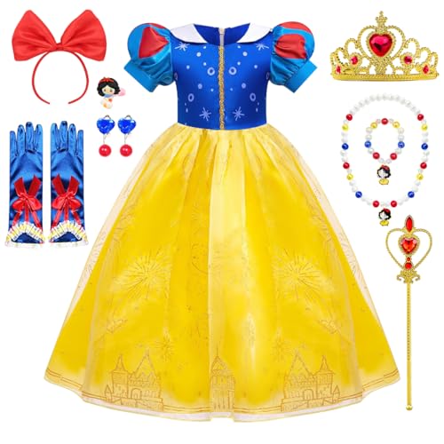 YYDSXK Prinzessin Kleid Mädchen, Schneewittchen Kostüm Kinder mit Krone Zauberstab Halsketten Ohrringe Set, Schneewittchen Kleid für Halloween Weihnachten Karneval Geburtstag Party Outfit YYDSXK Prinzessin Kleid Mädchen, Schneewittchen Kostüm Kinder mit Krone Zauberstab Halsketten Ohrringe Set, Schneewittchen Kleid für Halloween Weihnachten Karneval Geburtstag Party Outfit von YYDSXK