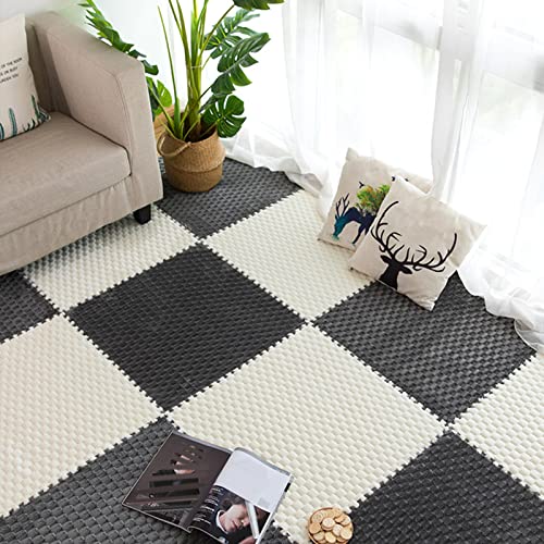10 Stück Ineinandergreifende Teppichfliesen, Plüsch-Puzzle-Schaumstoff-Bodenmatte, Weiche, Dicke, Ineinandergreifende, Flauschige Fliesen, Flächenvorleger Für Den Ra(Size:24 X 24 In,Color:Beige+Grau) von YYGDPFLSXSB