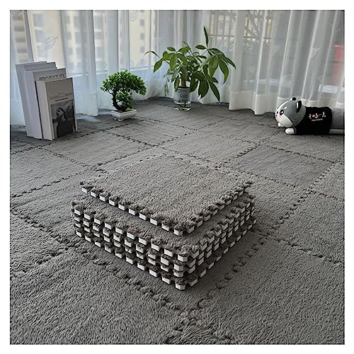 12-teilige Puzzle-Spielmatte, Flauschige Plüsch-Teppichfliesen, Quadratisches Schaumstoff-Teppich-Set, Schaumstoff-Bodenfliesen Für Spielzimmer, Schlafzimmer, 30 X 30 cm(Color:Grau) von YYGDPFLSXSB