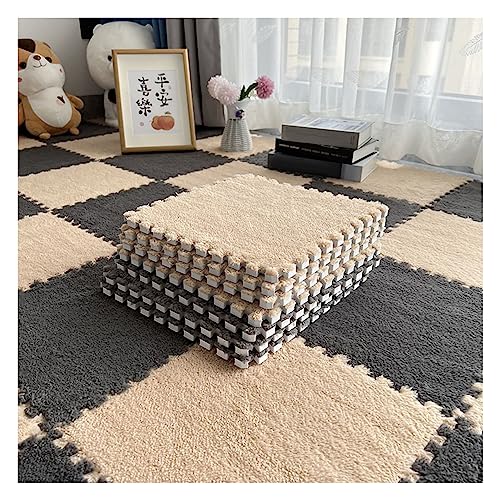 12-teilige Puzzle-Spielmatte, Flauschige Plüsch-Teppichfliesen, Quadratisches Schaumstoff-Teppich-Set, Schaumstoff-Bodenfliesen Für Spielzimmer, Schlafzimmer, 30 X 30 cm(Color:Grau+Hell Kaffee) von YYGDPFLSXSB