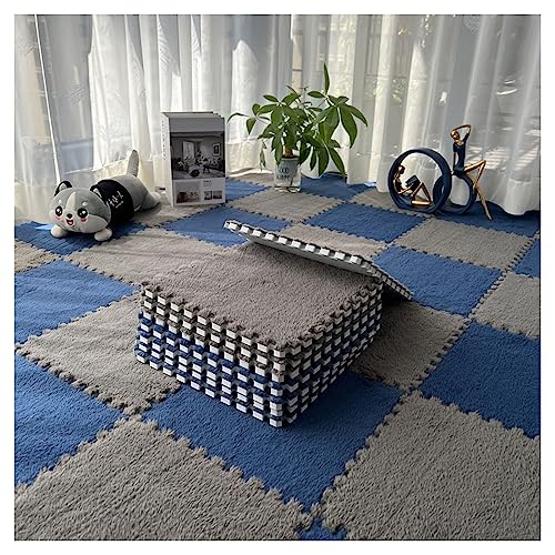 12-teilige Puzzle-Spielmatte, Flauschige Plüsch-Teppichfliesen, Quadratisches Schaumstoff-Teppich-Set, Schaumstoff-Bodenfliesen Für Spielzimmer, Schlafzimmer, 30 X 30 cm(Color:Grau+Marineblau) von YYGDPFLSXSB