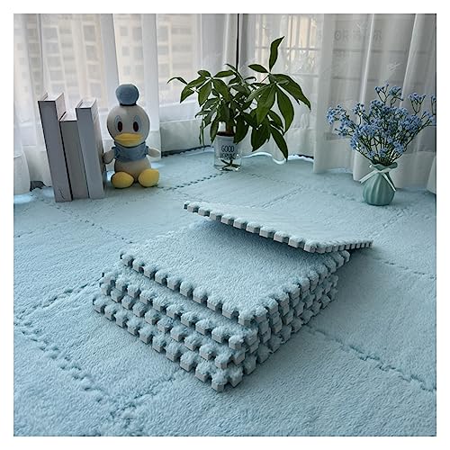 12-teilige Puzzle-Spielmatte, Flauschige Plüsch-Teppichfliesen, Quadratisches Schaumstoff-Teppich-Set, Schaumstoff-Bodenfliesen Für Spielzimmer, Schlafzimmer, 30 X 30 cm(Color:Hellblau) von YYGDPFLSXSB