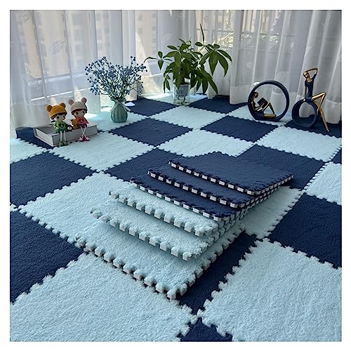 12-teilige Puzzle-Spielmatte, Flauschige Plüsch-Teppichfliesen, Quadratisches Schaumstoff-Teppich-Set, Schaumstoff-Bodenfliesen Für Spielzimmer, Schlafzimmer, 30 X 30 cm(Color:Hellblau+Marineblau) von YYGDPFLSXSB