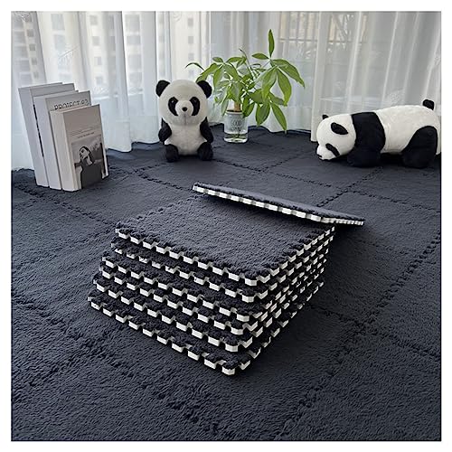 12-teilige Puzzle-Spielmatte, Flauschige Plüsch-Teppichfliesen, Quadratisches Schaumstoff-Teppich-Set, Schaumstoff-Bodenfliesen Für Spielzimmer, Schlafzimmer, 30 X 30 cm(Color:Schwarz) von YYGDPFLSXSB