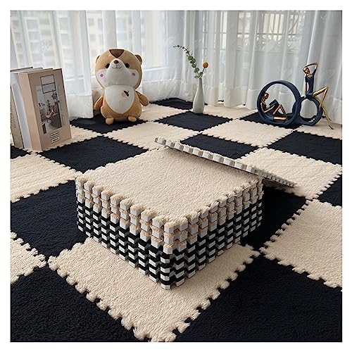 12-teilige Puzzle-Spielmatte, Flauschige Plüsch-Teppichfliesen, Quadratisches Schaumstoff-Teppich-Set, Schaumstoff-Bodenfliesen Für Spielzimmer, Schlafzimmer, 30 X 30 cm(Color:Schwarz+Hellkaffee) von YYGDPFLSXSB