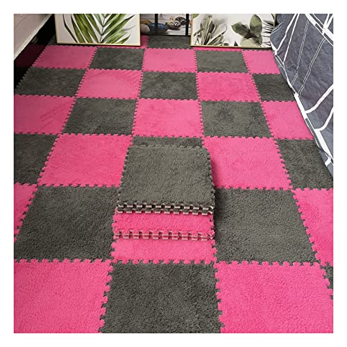 16 Stück Ineinandergreifende Plüsch-Schaumstoff-Fußmatten, Warmer Teppich, Ineinandergreifende Bodenfliesen, 30 X 30 cm Große Puzzle-Spielmatten Für Schlafzimmer, Spielzimmer(Color:Grey+Rosenrot) von YYGDPFLSXSB