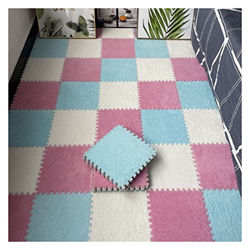 16 Stück Ineinandergreifende Plüsch-Schaumstoff-Fußmatten, Warmer Teppich, Ineinandergreifende Bodenfliesen, 30 X 30 cm Große Puzzle-Spielmatten Für Schlafzimmer, Spiel(Color:Hellblau+Rosa+Weiß) von YYGDPFLSXSB