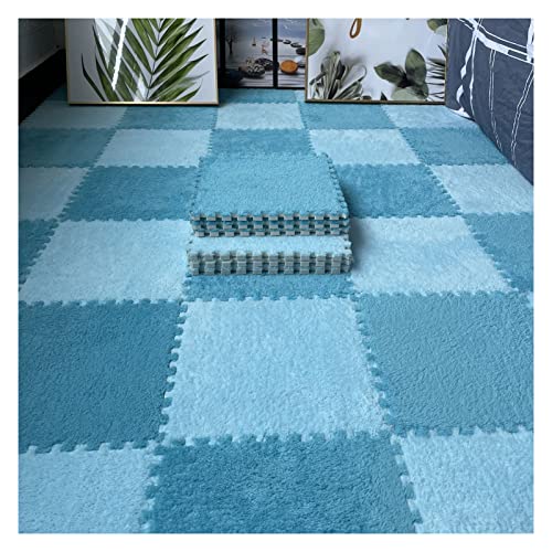 16 Stück Ineinandergreifende Plüsch-Schaumstoff-Fußmatten, Warmer Teppich, Ineinandergreifende Bodenfliesen, 30 X 30 cm Große Puzzle-Spielmatten Für Schlafzimmer, Spiel(Color:Dark Blau+Hellblau) von YYGDPFLSXSB