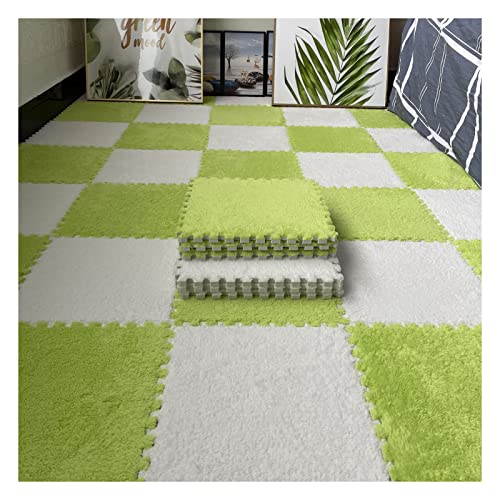 16 Stück Ineinandergreifende Plüsch-Schaumstoff-Fußmatten, Warmer Teppich, Ineinandergreifende Bodenfliesen, 30 X 30 cm Große Puzzle-Spielmatten Für Schlafzimmer, Spiel(Color:Grün+Weiß) von YYGDPFLSXSB