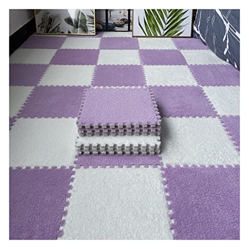 16 Stück Ineinandergreifende Plüsch-Schaumstoff-Fußmatten, Warmer Teppich, Ineinandergreifende Bodenfliesen, 30 X 30 cm Große Puzzle-Spielmatten Für Schlafzimmer, Spiel(Color:Lila+Weiß) von YYGDPFLSXSB