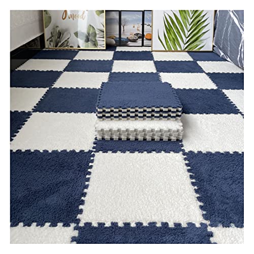 16 Stück Ineinandergreifende Plüsch-Schaumstoff-Fußmatten, Warmer Teppich, Ineinandergreifende Bodenfliesen, 30 X 30 cm Große Puzzle-Spielmatten Für Schlafzimmer, Spiel(Color:Navy Blau+Weiß) von YYGDPFLSXSB