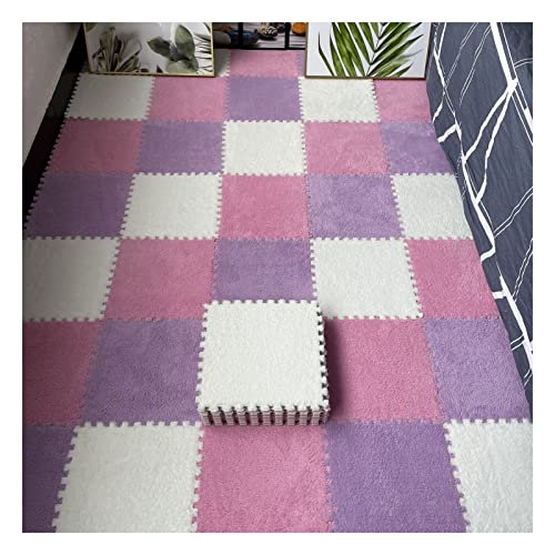 16 Stück Ineinandergreifende Plüsch-Schaumstoff-Fußmatten, Warmer Teppich, Ineinandergreifende Bodenfliesen, 30 X 30 cm Große Puzzle-Spielmatten Für Schlafzimmer, Spiel(Color:Rosa+Lila+Weiß) von YYGDPFLSXSB