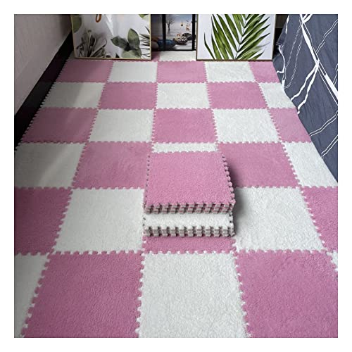 16 Stück Ineinandergreifende Plüsch-Schaumstoff-Fußmatten, Warmer Teppich, Ineinandergreifende Bodenfliesen, 30 X 30 cm Große Puzzle-Spielmatten Für Schlafzimmer, Spiel(Color:Rosa+Weiß) von YYGDPFLSXSB