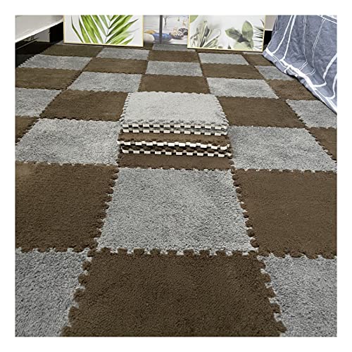 16 Stück Ineinandergreifende Plüsch-Schaumstoff-Fußmatten, Warmer Teppich, Ineinandergreifende Bodenfliesen, 30 X 30 cm Große Puzzle-Spielmatten Für Schlafzimmer, Spielzimmer(Color:Dark Kaffee+Grey) von YYGDPFLSXSB
