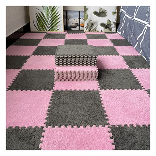 16 Stück Ineinandergreifende Plüsch-Schaumstoff-Fußmatten, Warmer Teppich, Ineinandergreifende Bodenfliesen, 30 X 30 cm Große Puzzle-Spielmatten Für Schlafzimmer, Spielzimmer(Color:Grey+Rosa) von YYGDPFLSXSB