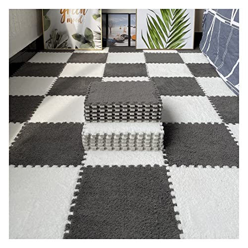16 Stück Ineinandergreifende Plüsch-Schaumstoff-Fußmatten, Warmer Teppich, Ineinandergreifende Bodenfliesen, 30 X 30 cm Große Puzzle-Spielmatten Für Schlafzimmer, Spielzimmer(Color:Grey+Weiß) von YYGDPFLSXSB