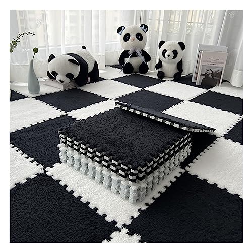 YYGDPFLSXSB Ineinandergreifende Plüschschaum-Bodenmatte, Flauschige Quadratische Teppichschaumfliesen, Rutschfester Puzzle-Spielmatten-Teppich Für Schlafzimmer, 16 Sets à 16 Tiles, Schwarz+Weiß YYGDPFLSXSB Ineinandergreifende Plüschschaum-Bodenmatte, Flauschige Quadratische Teppichschaumfliesen, Rutschfester Puzzle-Spielmatten-Teppich Für Schlafzimmer, 16 Sets à 16 Tiles, Schwarz+Weiß von YYGDPFLSXSB