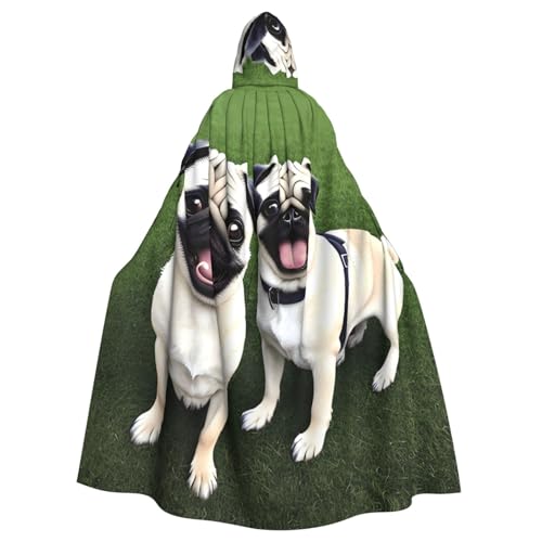 Halloween Erwachsene Kapuzenumhang Umhang YYHHAOFA Lustiges Mops Hund Muster super großer Kapuzenumhang mit Fliege von YYHHAOFA