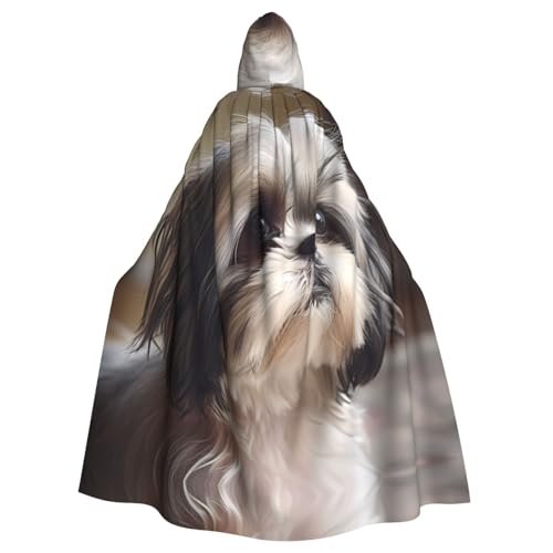 Halloween Kapuzenumhang für Erwachsene, YYHHAOFA Shih Tzu Hundemuster, super großer Kapuzenumhang mit Fliege von YYHHAOFA