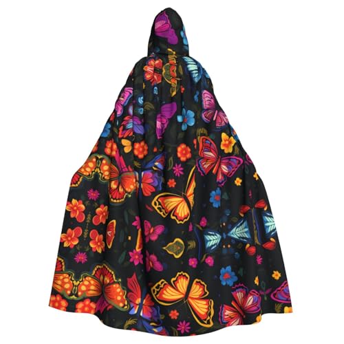 Halloween-Umhang mit Kapuze für Erwachsene, Motiv: YYHHAOFA Zuckerschädel, Schmetterling, super großer Kapuzenumhang mit Fliege von YYHHAOFA