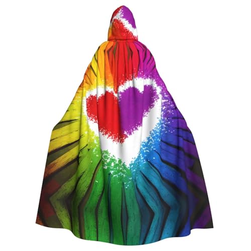 Halloween-Umhang mit Kapuze für Erwachsene, Regenbogenfarben, Gay-Pride-Herzmuster, super großer Kapuzenumhang mit Fliege Halloween-Umhang mit Kapuze für Erwachsene, Regenbogenfarben, Gay-Pride-Herzmuster, super großer Kapuzenumhang mit Fliege von YYHHAOFA