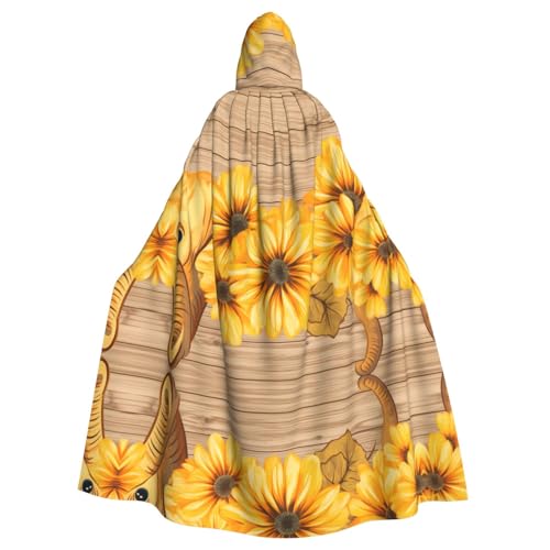 Halloween-Umhang mit Kapuze für Erwachsene, YYHHAOFA Sonnenblumen-Elefant, Holzboden-Muster, super großer Kapuzenumhang mit Fliege Halloween-Umhang mit Kapuze für Erwachsene, YYHHAOFA Sonnenblumen-Elefant, Holzboden-Muster, super großer Kapuzenumhang mit Fliege von YYHHAOFA