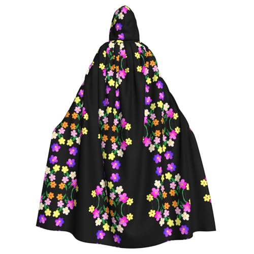 Halloween-Umhang mit Kapuze für Erwachsene, YYHHAOFA mit buntem Weltraum mit kleinen Blumen, super großer Kapuzenumhang mit Fliege von YYHHAOFA