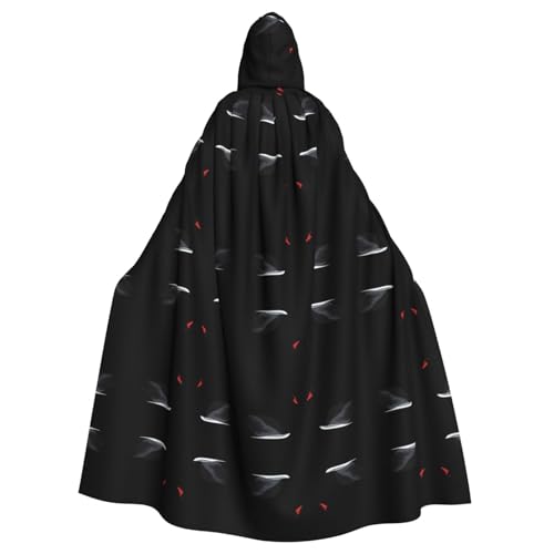 Halloween-Umhang mit Kapuze für Erwachsene, elegantes schwarzes Schwanenmuster, super großer Kapuzenumhang mit Fliege von YYHHAOFA