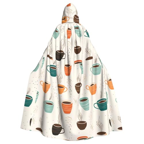 YYHHAOFA Abstrakter Kaffeetassen-Druck, Halloween, Erwachsenen-Kapuzenumhang, ohne Reißverschluss, bequem für Kostümpartys von YYHHAOFA