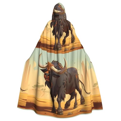 YYHHAOFA Afrikanischer Wasserbüffeldruck, Halloween-Umhang mit Kapuze, kein Reißverschluss, bequem für Kostümpartys von YYHHAOFA