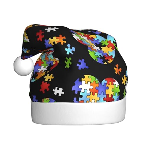 YYHHAOFA Autismus-Bewusstseins-Puzzle-Teile Herz-Druck Weihnachtsmütze – festliches Ornamental-Weihnachtszubehör für Urlaubspartys von YYHHAOFA