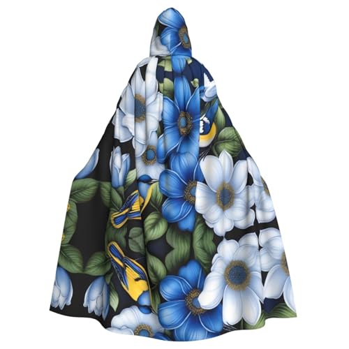YYHHAOFA Blauer Blumen- und Vogel-Aufdruck, Halloween, Erwachsenen-Kapuzenumhang für Party, Dekoration, Cosplay, Kostüme, Bühnenmaskerade YYHHAOFA Blauer Blumen- und Vogel-Aufdruck, Halloween, Erwachsenen-Kapuzenumhang für Party, Dekoration, Cosplay, Kostüme, Bühnenmaskerade von YYHHAOFA