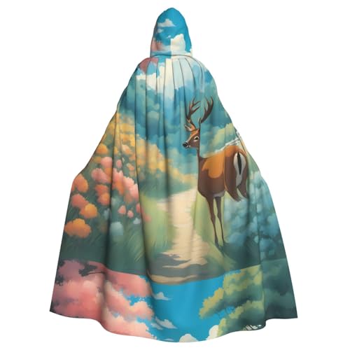 YYHHAOFA Cartoon Hirsch Muster Halloween Erwachsene Kapuzenumhang Herren und Damen Kleidung Mantel Rollenspiel von YYHHAOFA