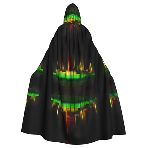 YYHHAOFA Coole Musik Sound Wave Printing Halloween Erwachsene Kapuzenumhang Umhang für Rollenspiele, Bühnenkostüme, Partys, pflegeleicht von YYHHAOFA