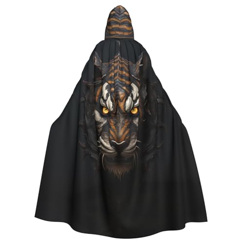 YYHHAOFA Dunkler Tigerkopf-Aufdruck, Halloween, Erwachsenen-Kapuzenumhang für Cosplay, Kostümpartys und mehr von YYHHAOFA