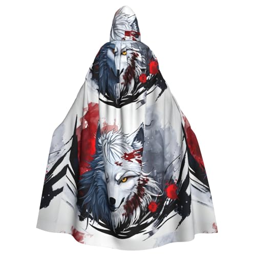 YYHHAOFA Ein Wolfskopf mit tropfendem Blutdruck, Halloween-Umhang mit Kapuze, kein Reißverschluss, bequem für Kostümpartys von YYHHAOFA