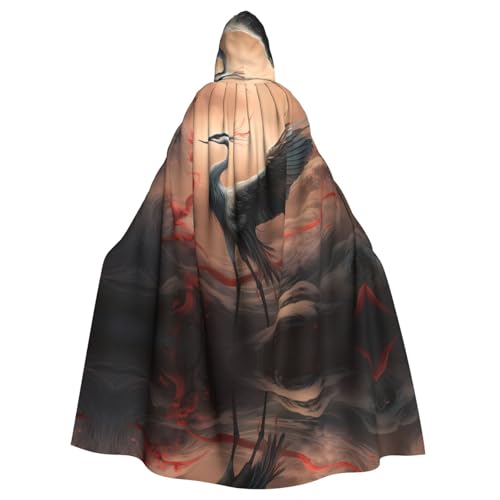 YYHHAOFA Eleganter Kranichdruck Halloween Erwachsene Kapuzenumhang für Cosplay, Kostümpartys und mehr von YYHHAOFA
