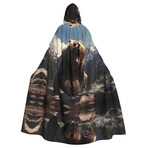 YYHHAOFA Fierce Grizzly Bears Prints Halloween Erwachsene Kapuzenumhang für Cosplay, Kostümpartys und mehr von YYHHAOFA