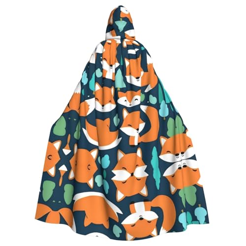 YYHHAOFA Fox Forest Happy Cut Prints Halloween Erwachsene Kapuzenumhang für Party Dekoration Cosplay Kostüme Bühne Maskerade von YYHHAOFA